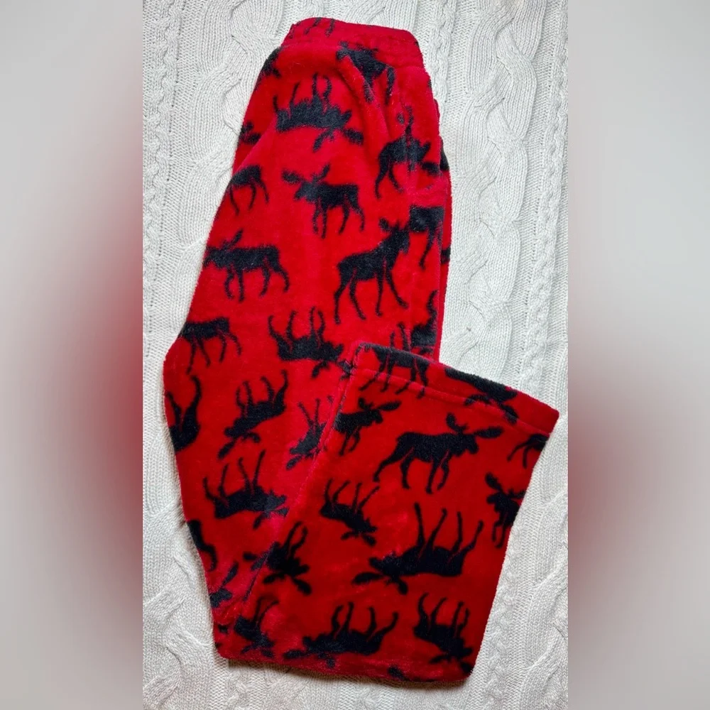 Red Moose Print Fluffy Pajama Pants #1037